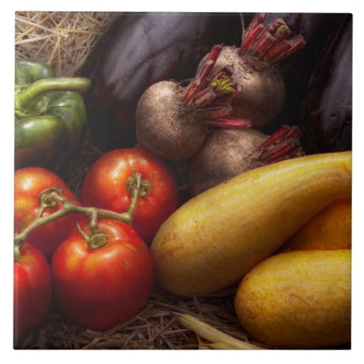 Food - Peppers, Tomatoes, Squash and Turnips Ceramic Tiles