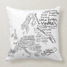 Foodie European Cuisine Food Map Throw Pillow