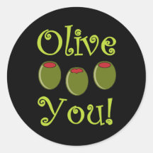 Foodie Olive You Round Stickers