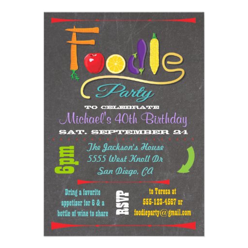 Foodie party Chalkboard Invitations