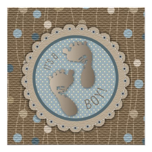 Foot Prints Boy Baby Shower Invitation Square (front side)
