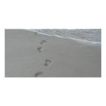 Foot prints in the sand. custom photo card