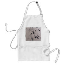 Foot prints in wet beach sand towards viewer aprons