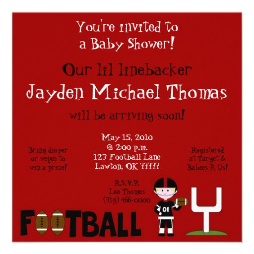 Football Baby Shower!, Our linebacke... Custom Announcement