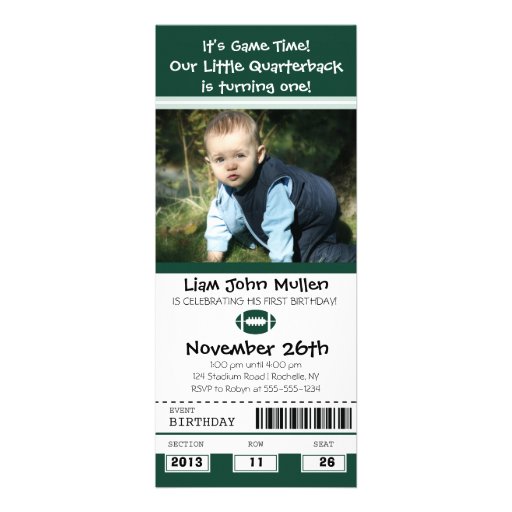 Football Birthday Ticket Personalized Announcements (front side)