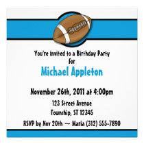 Football Blue Birthday Invitations