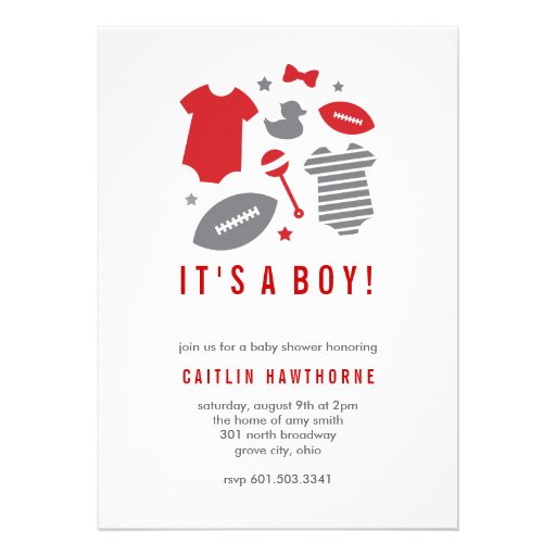 Football Boy Baby Shower Personalized Invite (front side)