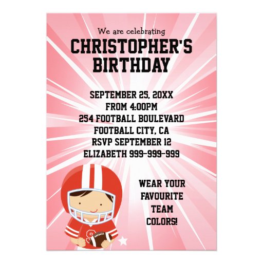 Football Boy in Red and White Birthday Party Invites