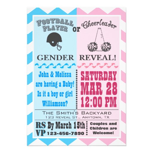 Football Cheerleader Gender Reveal Invitation (front side)