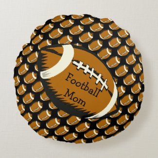 Football Mom Black and Brown Sports Round Pillow