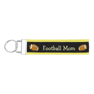 Football Mom Black and Brown Sports Wrist Keychain