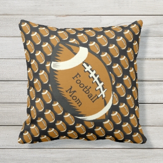 Football Mom Sports Brown Black Outdoor Pillow