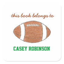 Football personalized bookplates for kids square sticker