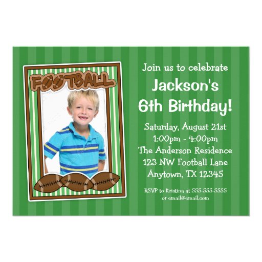 Football Photo Birthday Party Green Invitations