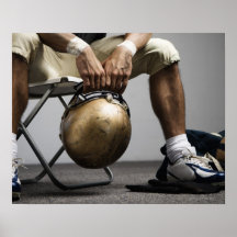 Football player sitting in locker room print