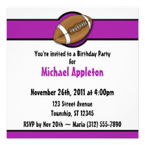 Football Purple Birthday Invitations