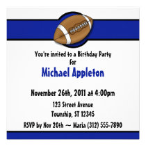 Football Royal Blue Birthday Invitations