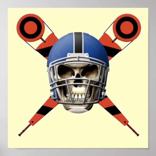 Football Skull with Helmet and Yard Markers Poster Zazzle