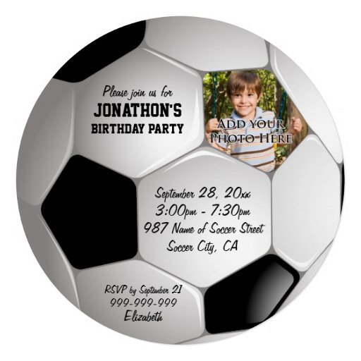 Football Soccer Ball Photo Birthday Party Personalized Invite