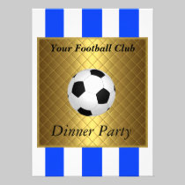 Football Soccer Dinner party white blue invitations