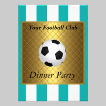 Football Soccer Dinner party white teal invitations