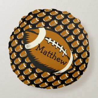 Football Sports Black and Brown Round Pillow