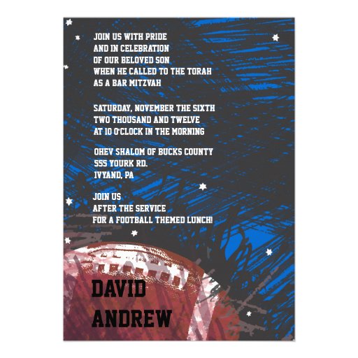 Football Themed Bar Bat Mitzvah Invitation Invite