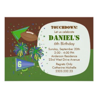 Football Touchdown Children's Birthday Party Personalized Invitations
