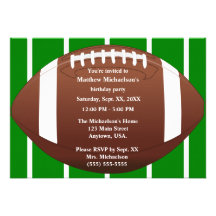Football With Green Football Field Birthday Party Invitation
