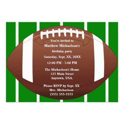Football With Green Football Field Birthday Party Invitation (front side)