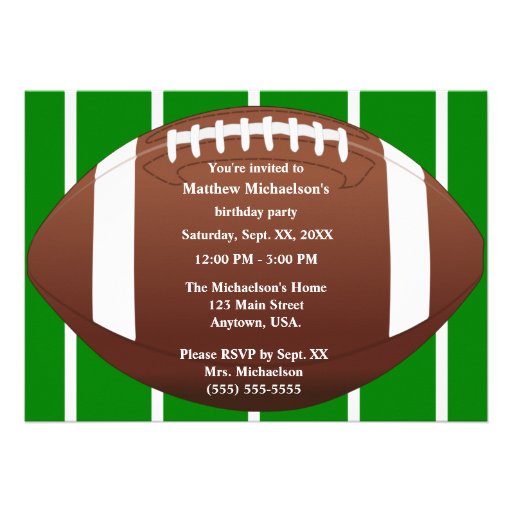 Football With Green Football Field Birthday Party Invitation