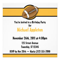 Football Yellow / Gold Birthday Invitations