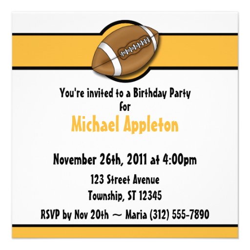 Football Yellow / Gold Birthday Invitations