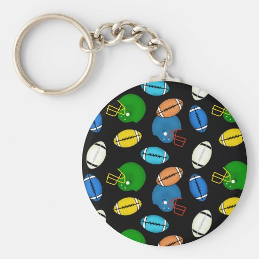 Footballs and Helmets theme black background Keychains