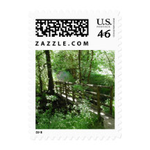 Footbridge in Woodland. Postage Stamp