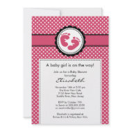 Footprint Baby Shower Invitation Pink Polka Dots
