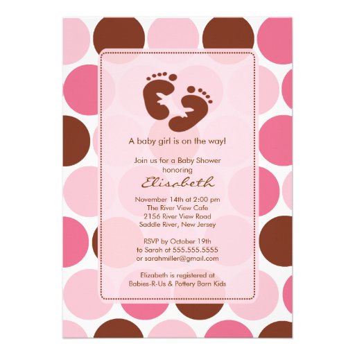 Footprint Baby Shower Invitation Pink Polka Dots