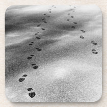 Footprints in Snow cork coasters