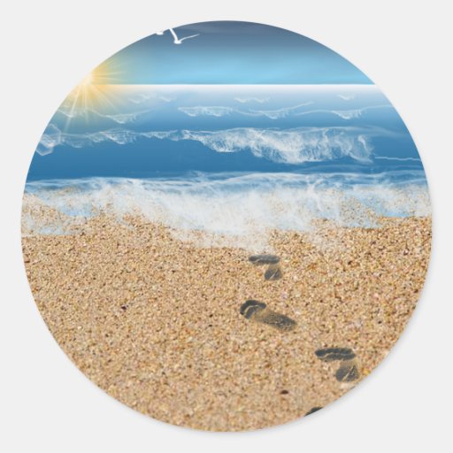 Footprints in the Sand Classic Round Sticker Zazzle