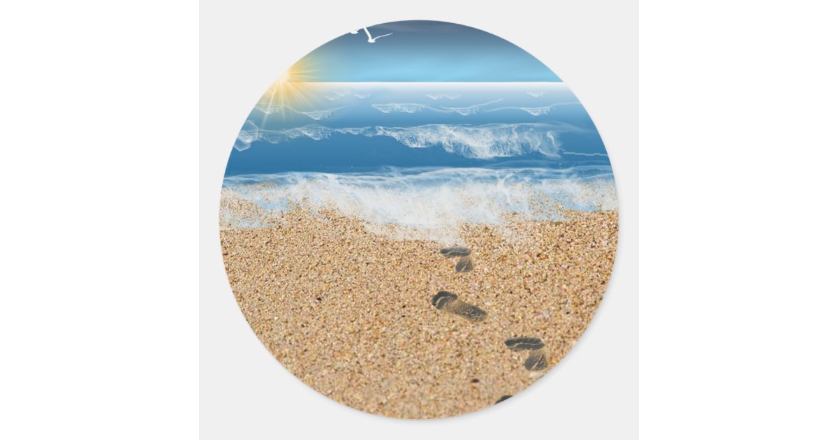 Footprints in the Sand Classic Round Sticker Zazzle