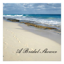 Footprints on the beach bridal shower invitations