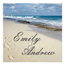 footprints on the beach wedding invitation