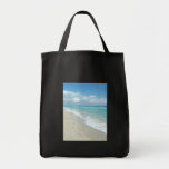 Footprints on White Sandy Beach, Scenic Aqua Blue bags