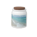 Footprints on White Sandy Beach, Scenic Aqua Blue Candy Dish