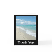 Footprints on White Sandy Beach, Scenic Aqua Blue Greeting Card