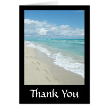 Footprints on White Sandy Beach, Scenic Aqua Blue Greeting Card