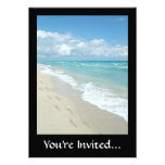 Footprints on White Sandy Beach, Scenic Aqua Blue invitations