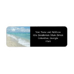 Footprints on White Sandy Beach, Scenic Aqua Blue Return Address Label