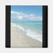 Footprints on White Sandy Beach, Scenic Aqua Blue Fridge Magnet