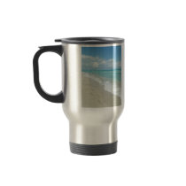 Footprints on White Sandy Beach, Scenic Aqua Blue Mugs